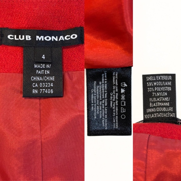 Club Monaco Wool Pleated Skirt Red Size 4 - Picture 7 of 7